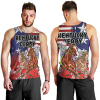 Kentucky Horses Racing Men Tank Top Roses Road with US Flag Style