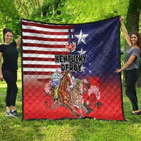 Kentucky Horses Racing Quilt Roses Road with US Flag Style