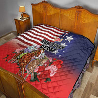 Kentucky Horses Racing Quilt Roses Road with US Flag Style