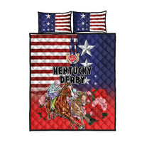 Kentucky Horses Racing Quilt Bed Set Roses Road with US Flag Style