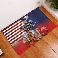 Kentucky Horses Racing Rubber Doormat Roses Road with US Flag Style