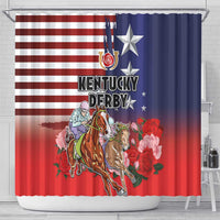 Kentucky Horses Racing Shower Curtain Roses Road with US Flag Style