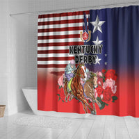 Kentucky Horses Racing Shower Curtain Roses Road with US Flag Style