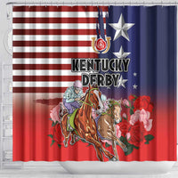 Kentucky Horses Racing Shower Curtain Roses Road with US Flag Style