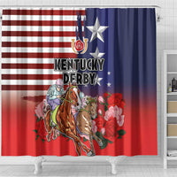 Kentucky Horses Racing Shower Curtain Roses Road with US Flag Style