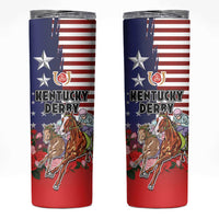 Kentucky Horses Racing Skinny Tumbler Roses Road with US Flag Style