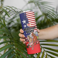 Kentucky Horses Racing Skinny Tumbler Roses Road with US Flag Style
