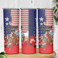 Kentucky Horses Racing Skinny Tumbler Roses Road with US Flag Style