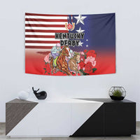 Kentucky Horses Racing Tapestry Roses Road with US Flag Style
