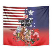Kentucky Horses Racing Tapestry Roses Road with US Flag Style
