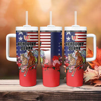 Kentucky Horses Racing Tumbler With Handle Roses Road with US Flag Style