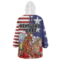 Kentucky Horses Racing Wearable Blanket Hoodie Roses Road with US Flag Style