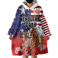 Kentucky Horses Racing Wearable Blanket Hoodie Roses Road with US Flag Style