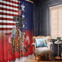 Kentucky Horses Racing Window Curtain Roses Road with US Flag Style