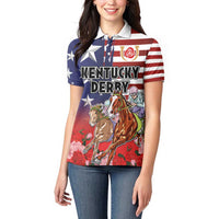 Kentucky Horses Racing Women Polo Shirt Roses Road with US Flag Style