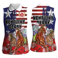 Kentucky Horses Racing Women Sleeveless Polo Shirt Roses Road with US Flag Style