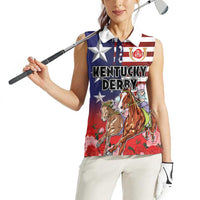Kentucky Horses Racing Women Sleeveless Polo Shirt Roses Road with US Flag Style