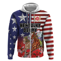 Kentucky Horses Racing Zip Hoodie Roses Road with US Flag Style