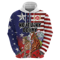 Kentucky Horses Racing Zip Hoodie Roses Road with US Flag Style