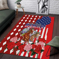 Kentucky Horses Racing Area Rug US Flag Grunge and Diamond Pattern Red Color