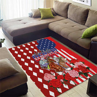 Kentucky Horses Racing Area Rug US Flag Grunge and Diamond Pattern Red Color