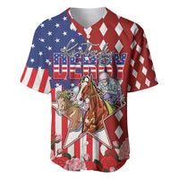 Kentucky Horses Racing Baseball Jersey US Flag Grunge and Diamond Pattern Red Color