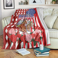 Kentucky Horses Racing Blanket US Flag Grunge and Diamond Pattern Red Color