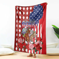 Kentucky Horses Racing Blanket US Flag Grunge and Diamond Pattern Red Color