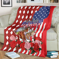 Kentucky Horses Racing Blanket US Flag Grunge and Diamond Pattern Red Color