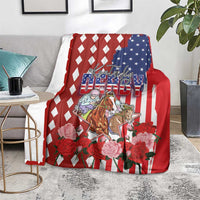 Kentucky Horses Racing Blanket US Flag Grunge and Diamond Pattern Red Color