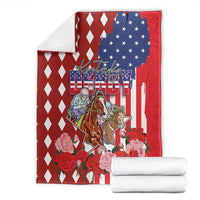 Kentucky Horses Racing Blanket US Flag Grunge and Diamond Pattern Red Color