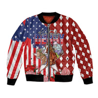 Kentucky Horses Racing Bomber Jacket US Flag Grunge and Diamond Pattern Red Color