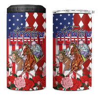 Kentucky Horses Racing 4 in 1 Can Cooler Tumbler US Flag Grunge and Diamond Pattern Red Color