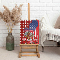 Kentucky Horses Racing Canvas Wall Art US Flag Grunge and Diamond Pattern Red Color
