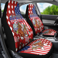 Kentucky Horses Racing Car Seat Cover US Flag Grunge and Diamond Pattern Red Color