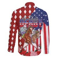 Kentucky Horses Racing Family Matching Puletasi and Hawaiian Shirt US Flag Grunge and Diamond Pattern Red Color