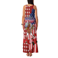 Kentucky Horses Racing Family Matching Tank Maxi Dress and Hawaiian Shirt US Flag Grunge and Diamond Pattern Red Color