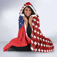 Kentucky Horses Racing Hooded Blanket US Flag Grunge and Diamond Pattern Red Color