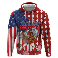 Kentucky Horses Racing Hoodie US Flag Grunge and Diamond Pattern Red Color