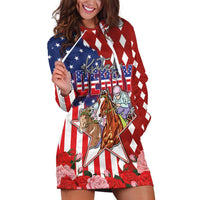 Kentucky Horses Racing Hoodie Dress US Flag Grunge and Diamond Pattern Red Color