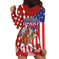 Kentucky Horses Racing Hoodie Dress US Flag Grunge and Diamond Pattern Red Color