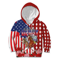 Kentucky Horses Racing Kid Hoodie US Flag Grunge and Diamond Pattern Red Color