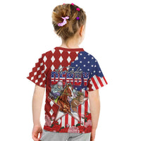 Kentucky Horses Racing Kid T Shirt US Flag Grunge and Diamond Pattern Red Color