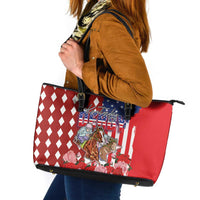 Kentucky Horses Racing Leather Tote Bag US Flag Grunge and Diamond Pattern Red Color