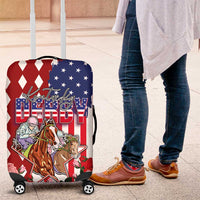 Kentucky Horses Racing Luggage Cover US Flag Grunge and Diamond Pattern Red Color