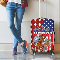 Kentucky Horses Racing Luggage Cover US Flag Grunge and Diamond Pattern Red Color
