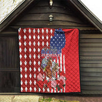 Kentucky Horses Racing Quilt US Flag Grunge and Diamond Pattern Red Color
