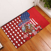 Kentucky Horses Racing Rubber Doormat US Flag Grunge and Diamond Pattern Red Color