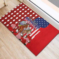 Kentucky Horses Racing Rubber Doormat US Flag Grunge and Diamond Pattern Red Color