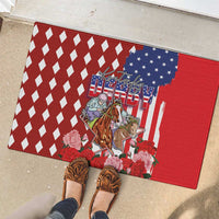 Kentucky Horses Racing Rubber Doormat US Flag Grunge and Diamond Pattern Red Color